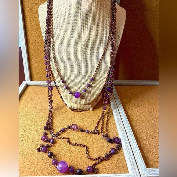 Multi Strand Bohemian Chain and Beads Necklace - Picture 1 of 5